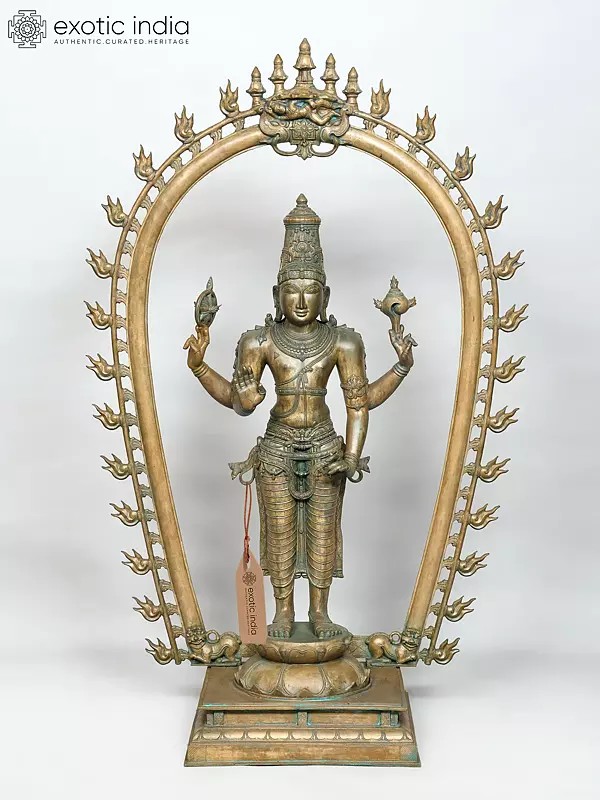 52" Large Superfine Standing Lord Vishnu with Prabhavali | Madhuchista Vidhana (Lost-Wax) | Panchaloha Bronze from Swamimalai