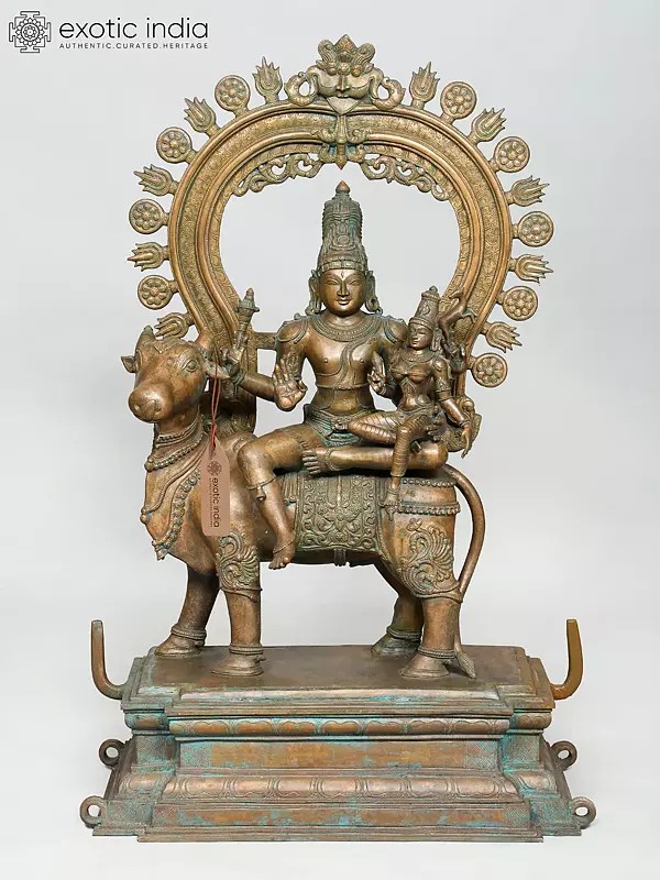 36" Large Superfine Pradosha Moorthy (Shiva Parvati on Nandi) | Madhuchista Vidhana (Lost-Wax) | Panchaloha Bronze from Swamimalai