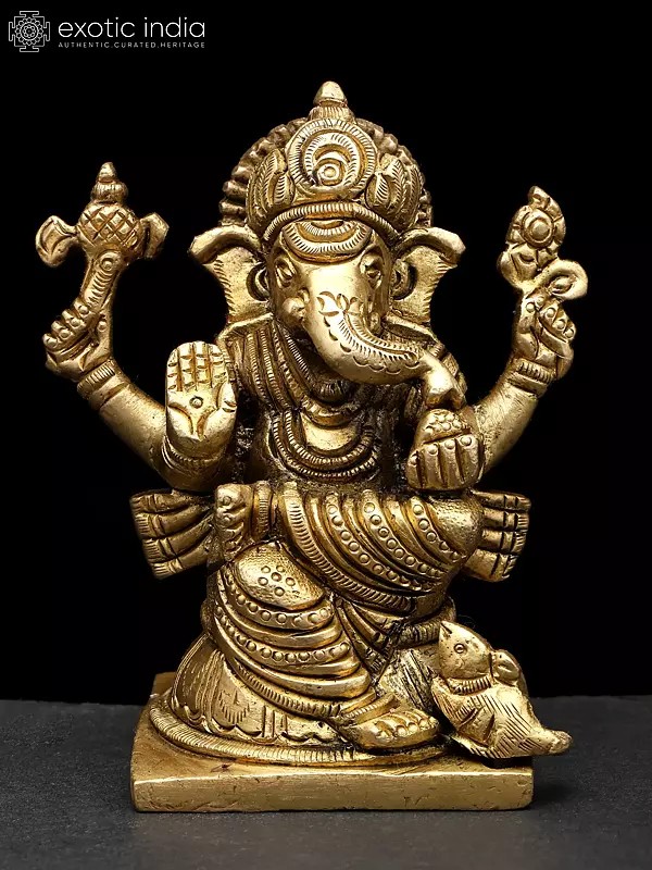 4" Small Four Armed Blessing Lord Ganesha | Brass Statue