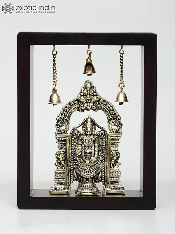 9" Wood Framed Superfine Tirupati Balaji (Venkateshvara) Statue in Brass | Wall Hanging