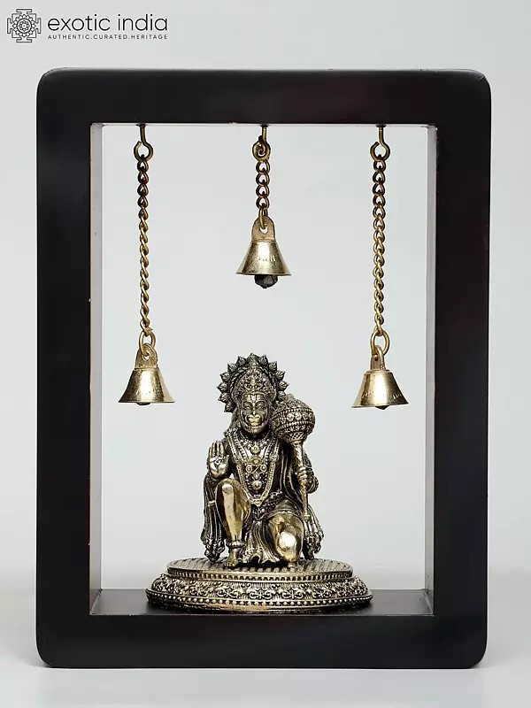 8" Wood Framed Superfine Lord Hanuman in Brass | Wall Hanging