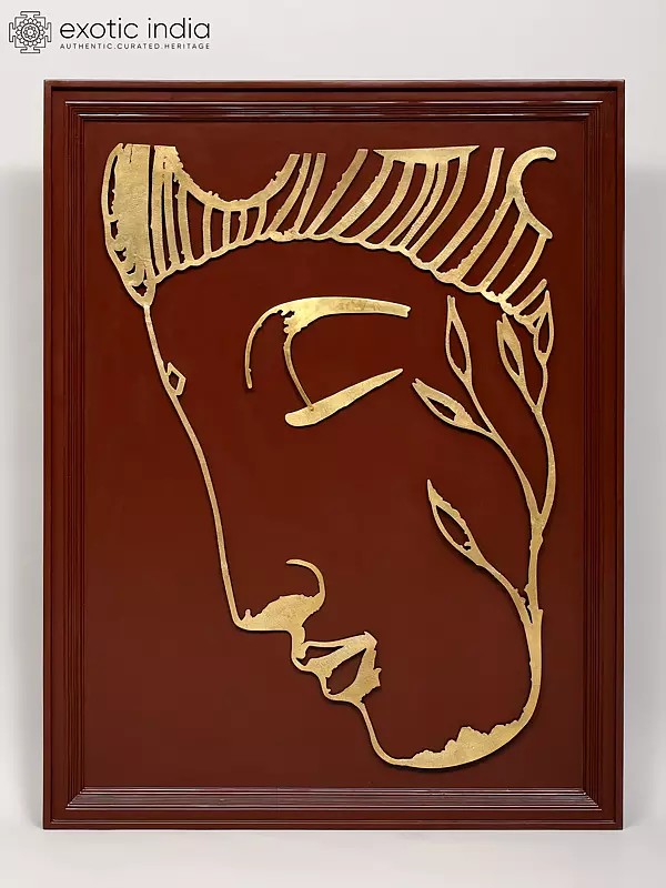 46" Large Wood Framed Buddha Face in Brass | Wall Hanging
