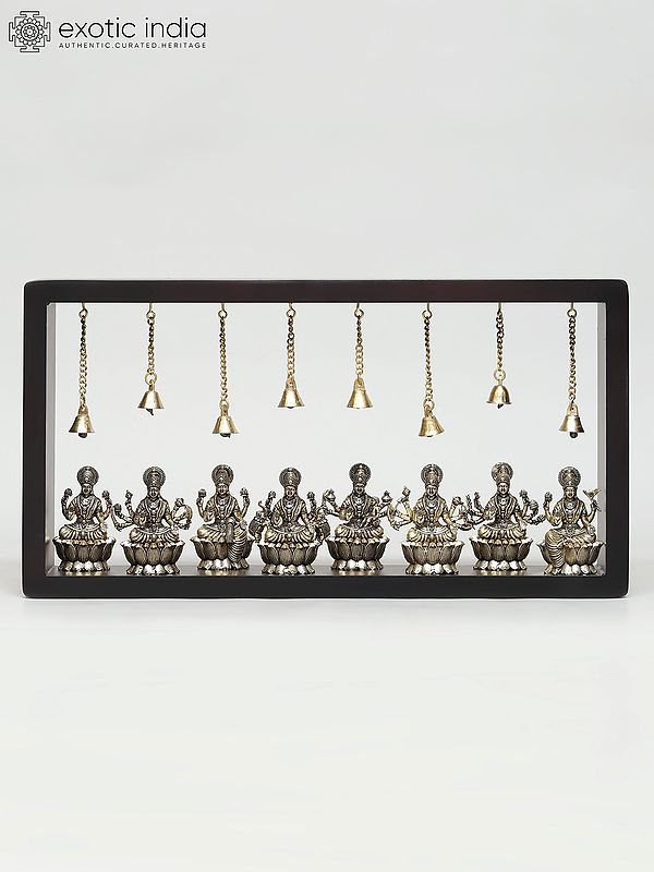 17" Wood Framed Superfine Ashtalakshmi Statues in Brass | Wall Hanging