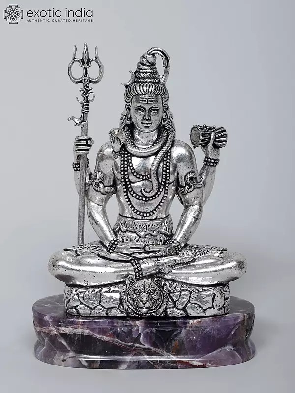 6" Small Brass Superfine Lord Shiva on Amethyst Gemstone Base