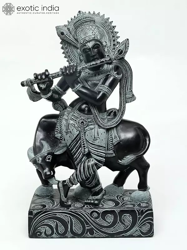 13" Lord Krishna Playing Flute with Cow