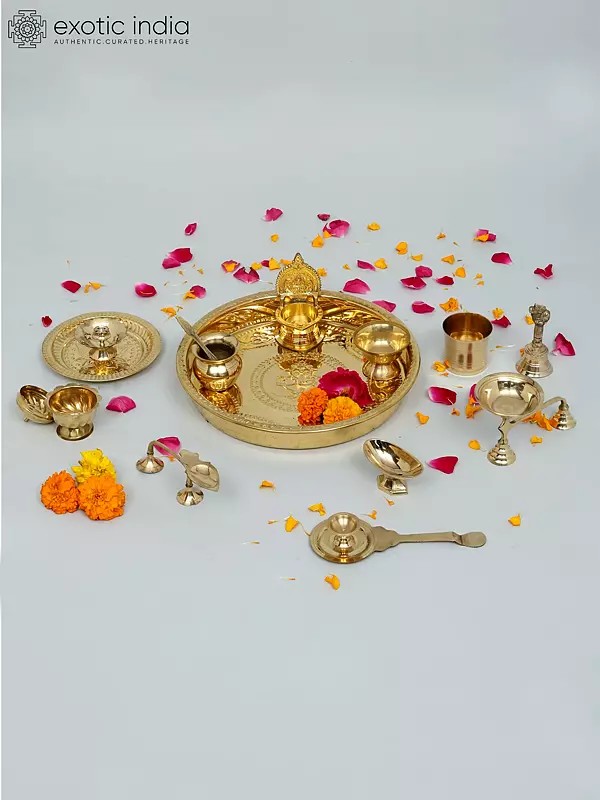 Brass Ganesha Puja Thali Set (15 Pcs)
