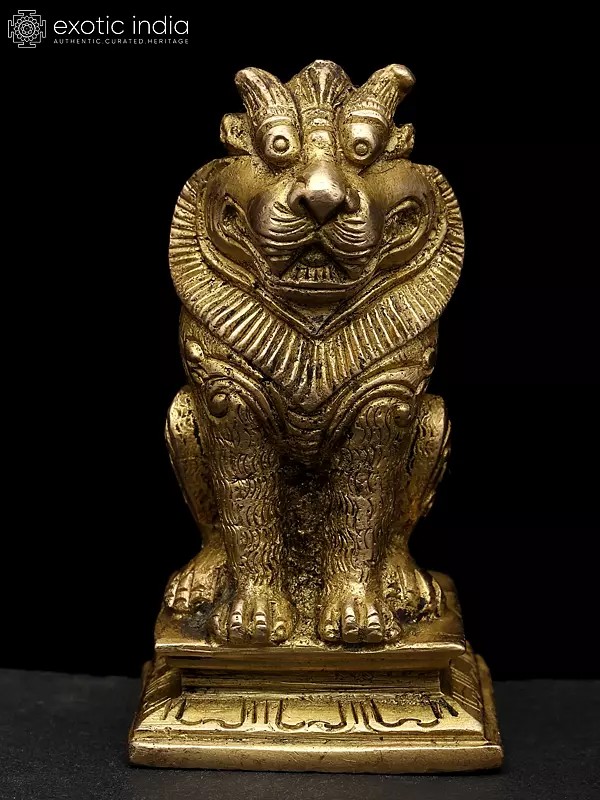 3" Small Sitting Lion Yali in Brass