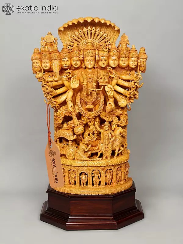 53" Large Superfine Lord Krishna Showing Vishvarupa to Arjun During Mahabharata (Gita Upadesha) | White Wood Statue