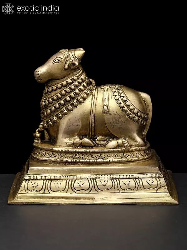 6" Nandi Idol - Vehicle and Gana of Lord Shiva | Handmade Brass Statue | Made in India