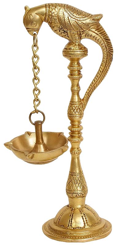 7" Five-Wick Parrot Hanging Lamp with Stand in Brass | Handmade | Made in India