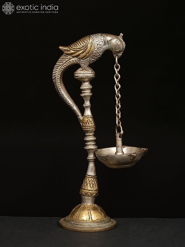 7" Five-Wick Parrot Hanging Lamp with Stand in Brass | Handmade | Made in India