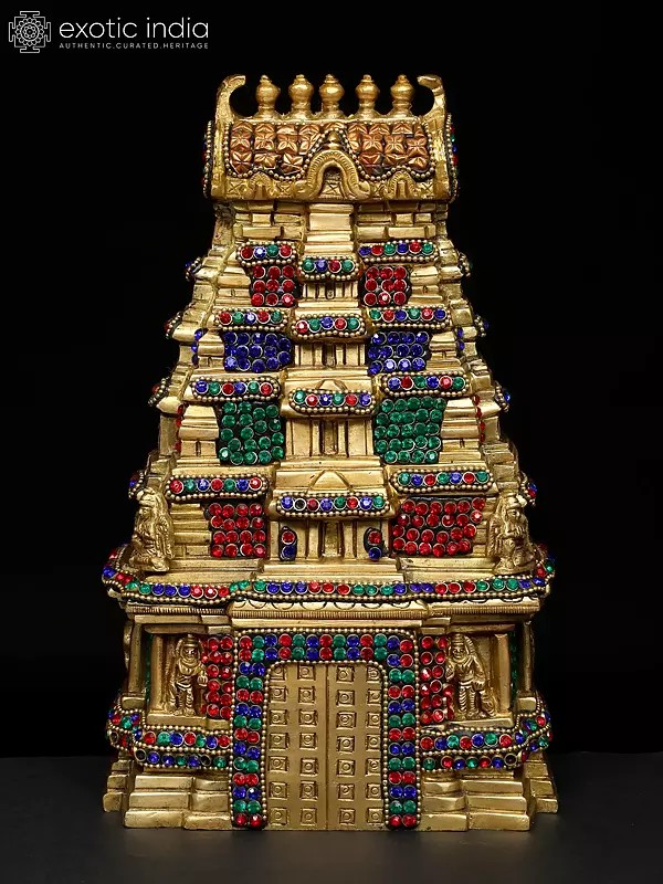 9" Meenakshi Temple of South India Brass Sculpture - Handmade Intricate Art