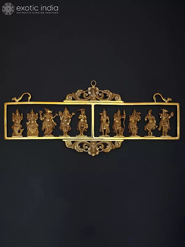 21" Dashavatara Wall Hanging Brass Statue - The Ten Incarnations of Lord Vishnu | Handmade