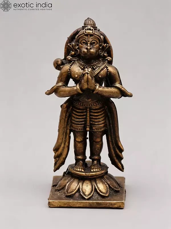 2" Small Lord Hanuman Standing on Lotus with Namaskar Mudra | Copper Statue | Made in India