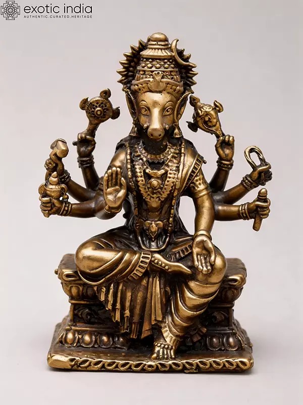 Eight Armed Goddess Varahi Copper Statue - 3 Inch