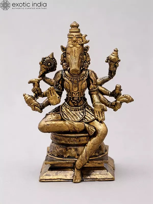 Copper Statue of Sitting Goddess Varahi - 2 Inch