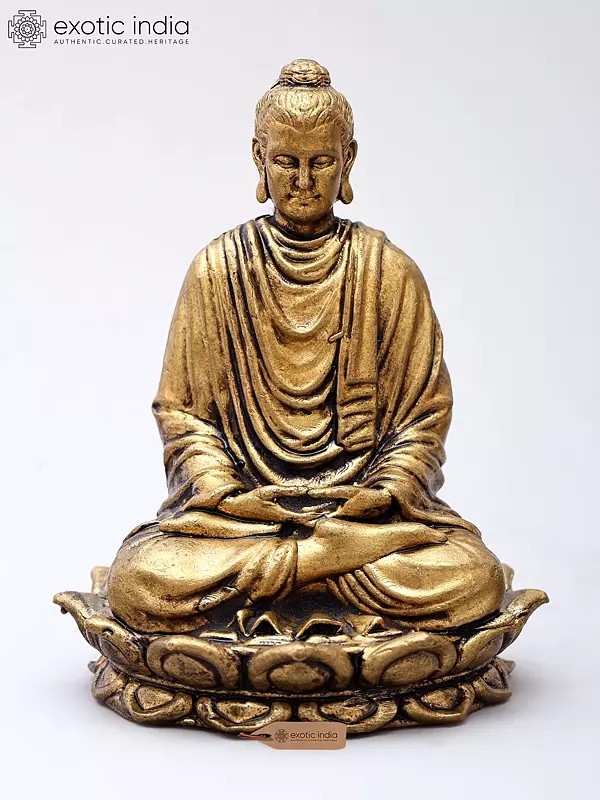 Copper Buddha Statue: 2" Seated in Meditation on Lotus Base