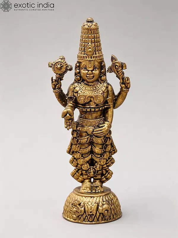 Small Lord Tirupati Balaji (Venkateshvara) Copper Statue - 4 Inch