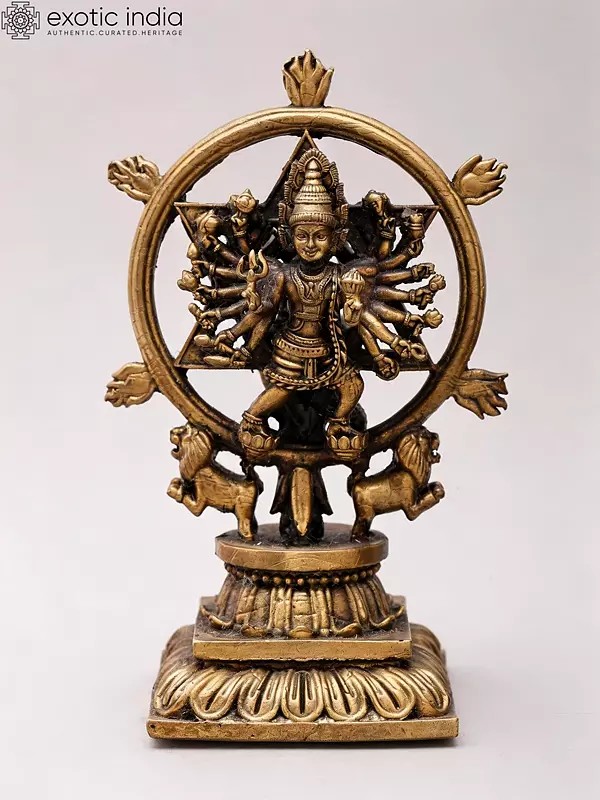 5" Small Chakrathalwar (Sudarshan Vishnu) with Lord Narasimha on Reverse | Copper Statue