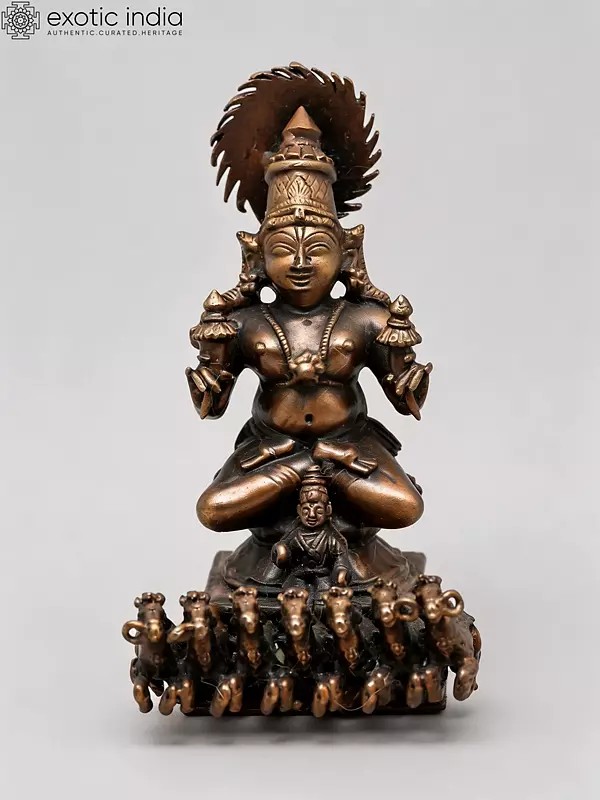 4" Copper Surya Dev with his Seven Horses Idol