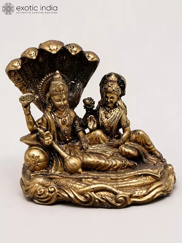 Shesha-Shayi Lord Vishnu with Goddess Lakshmi Copper Statue