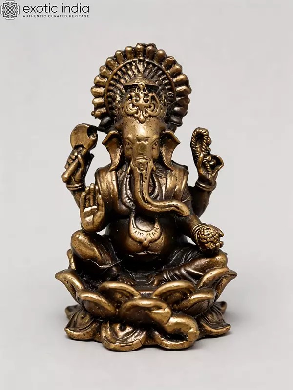 Four Armed Blessing Lord Ganesha Copper Statue