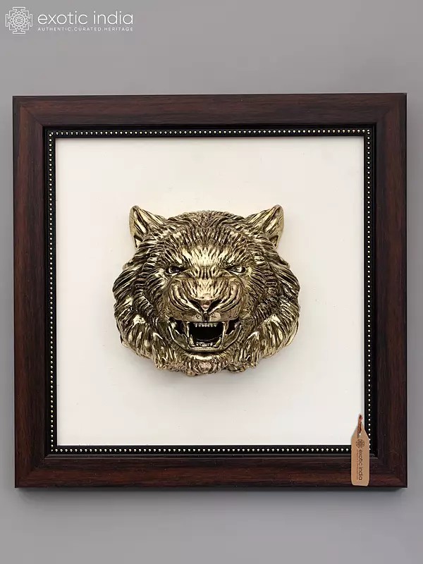 Superfine Brass Lion Head Plaque with Wood Frame