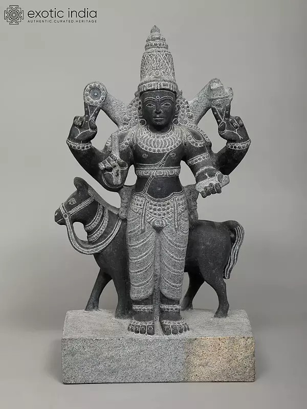 21" Shukra Graha With Vahana - Planet | Black Granite Stone Statue