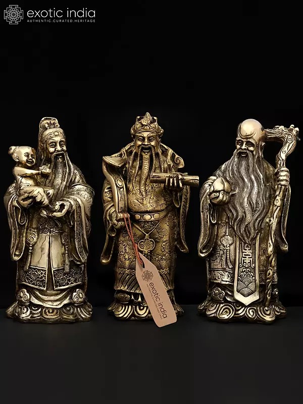 Sanxing - Fu Lu Shou (Three Chinese Deities Represent Good Fortune, Prospeity and Longevity) | Set of 3 Brass Statues