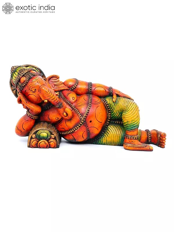 19" Reclining Lord Ganesha | Wood Carving