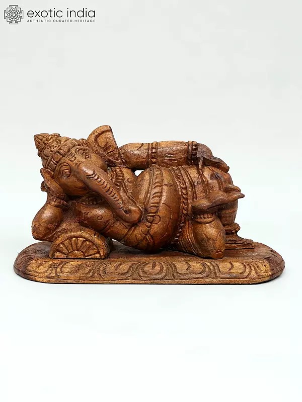 14" Relaxing Ganesha Statue in Wood