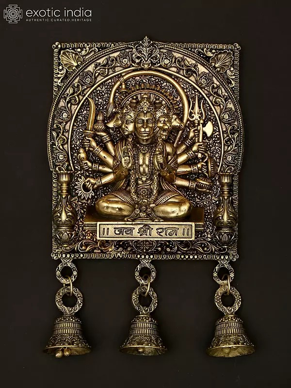 7" Superfine Panchamukhi Lord Hanuman with Bells | Wall Hanging Brass Statue