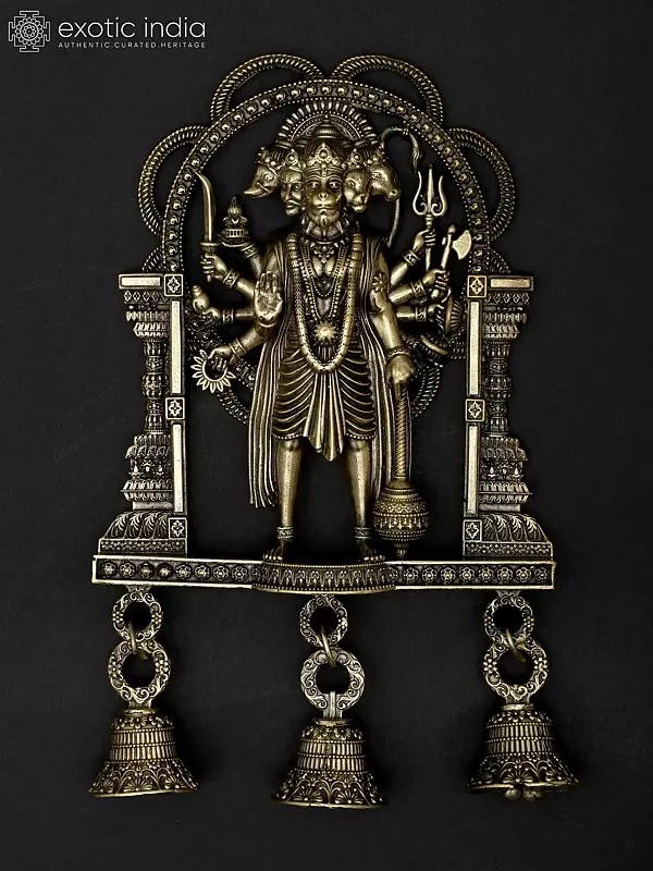 7" Superfine Standing Panchamukhi Hanuman with Bells | Wall Hanging Brass Statue