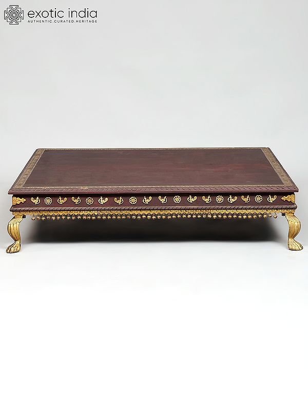 40" Large Size Wood Pedestal (Chowki) with Brass Legs