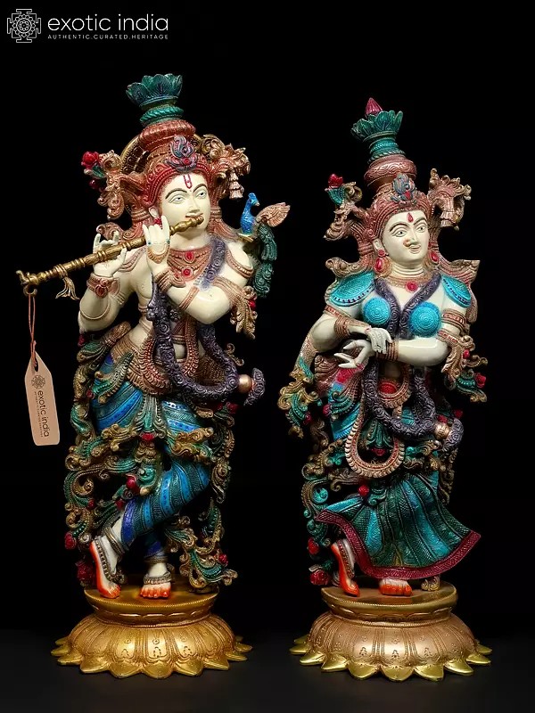 26" Standing Colorful Radha Krishna | Brass Statues