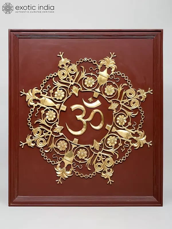 44" Wood Framed Designer Om in Brass | Wall Hanging