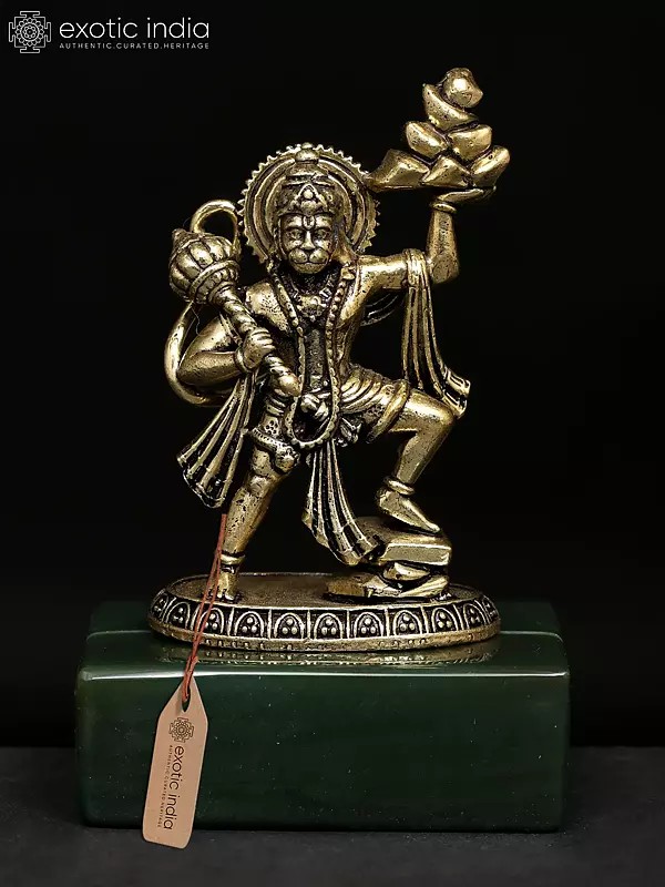 3" Small Brass Superfine Sanjivani Hanuman on Jade Base