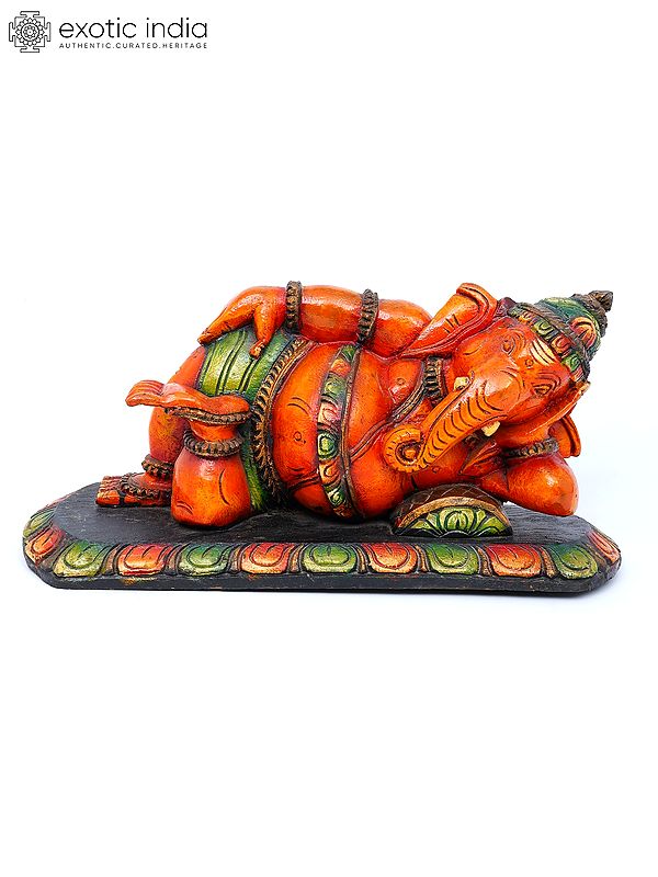 19" Relaxing Lord Ganesha | Wood Carving