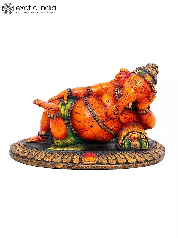 11" Relaxing Bhagawan Ganesha | Wood Carving