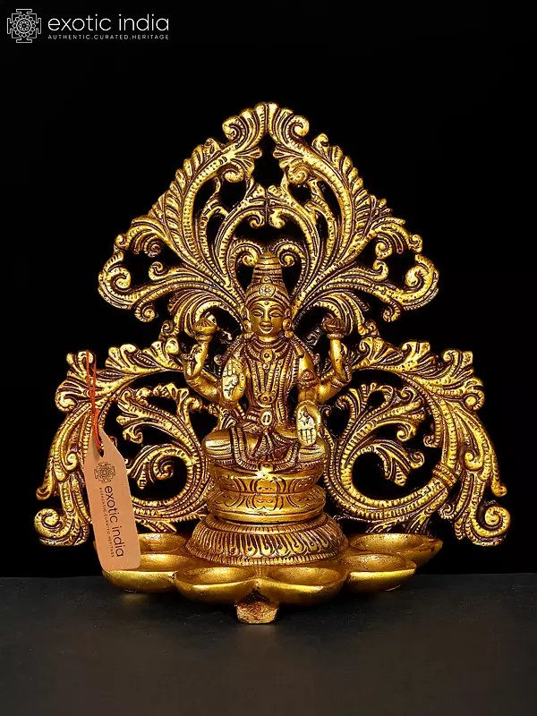 7" Goddess Lakshmi Five Wicks Lamp in Brass