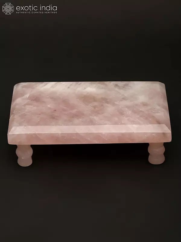 6" Small Rectangular Shaped Puja Chowki in Rose Quartz Gemstone