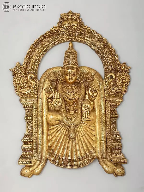 25" Brass Goddess Lakshmi Wall Hanging Statue with Kirtimukha Prabhavali
