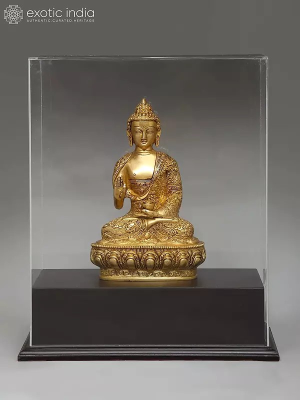 17" Brass Lord Buddha Seated in Vitark Mudra | With Box