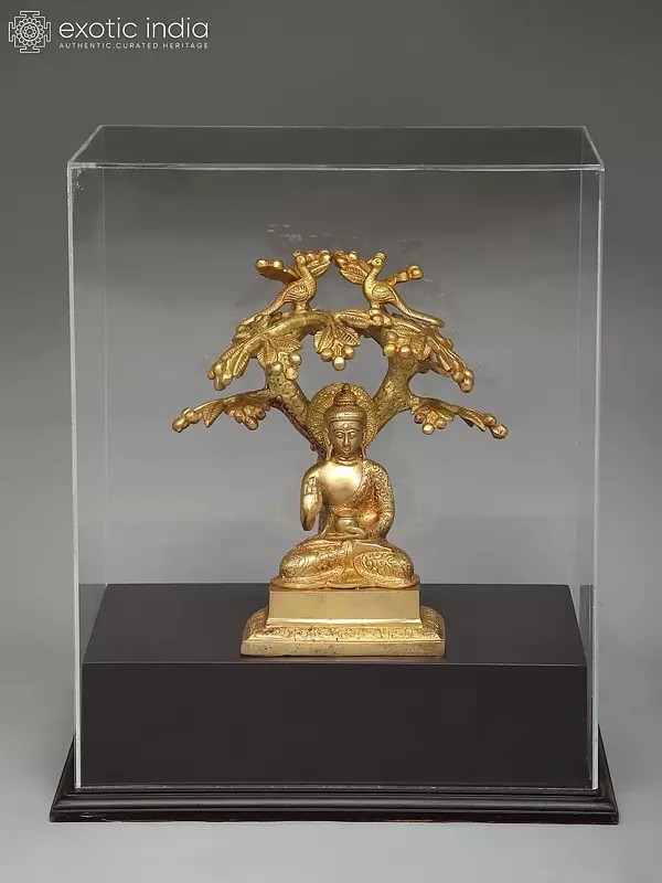 17" Brass Lord Buddha Seated Under The Bodhi Tree | With Box