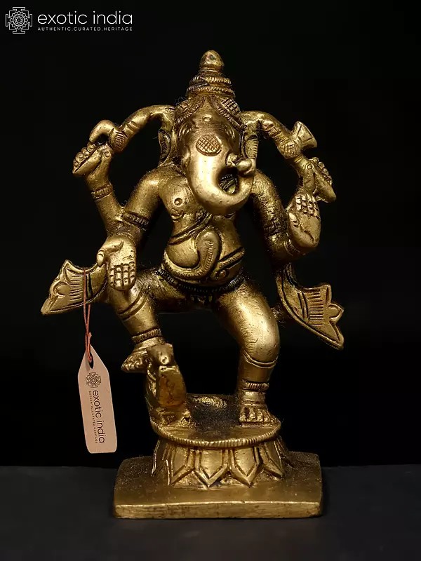 4" Small Dancing Lord Ganesha | Brass Statue