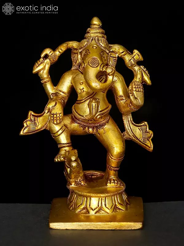 4" Small Dancing Lord Ganesha | Brass Statue