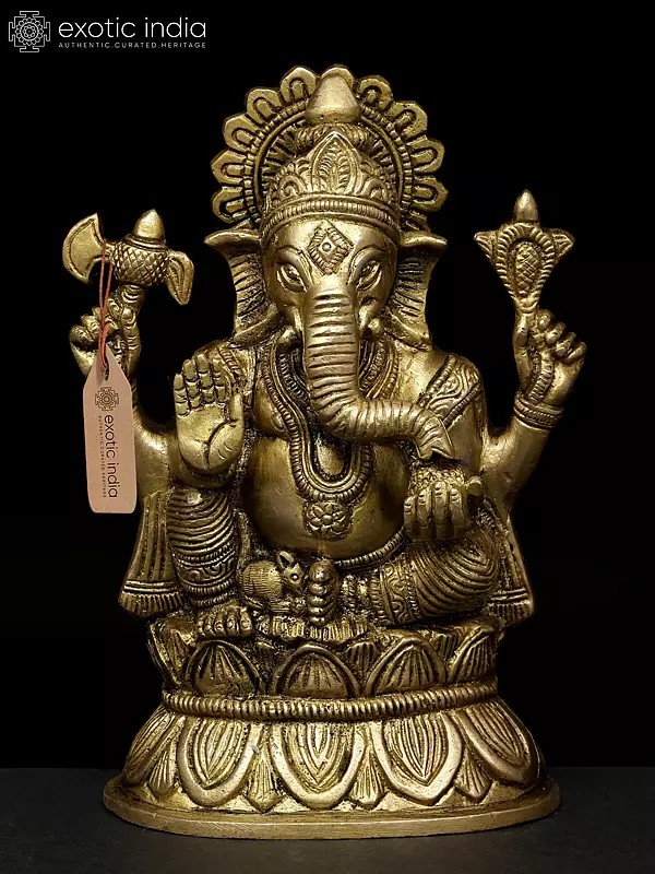 6" Small Four Armed Blessing Lord Ganesha | Brass Statue