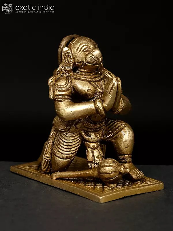3" Small Sitting Namaskar Hanuman | Brass Statue