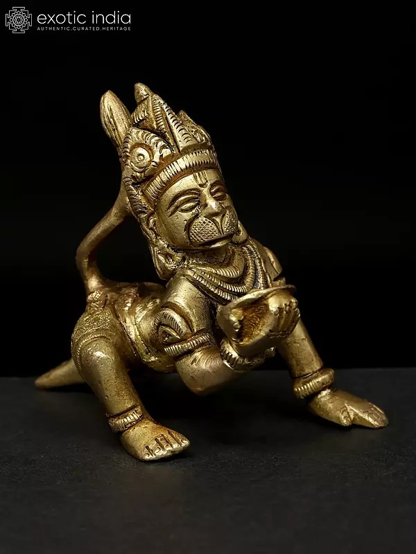 3" Small Crawling Bal Hanuman | Brass Statue