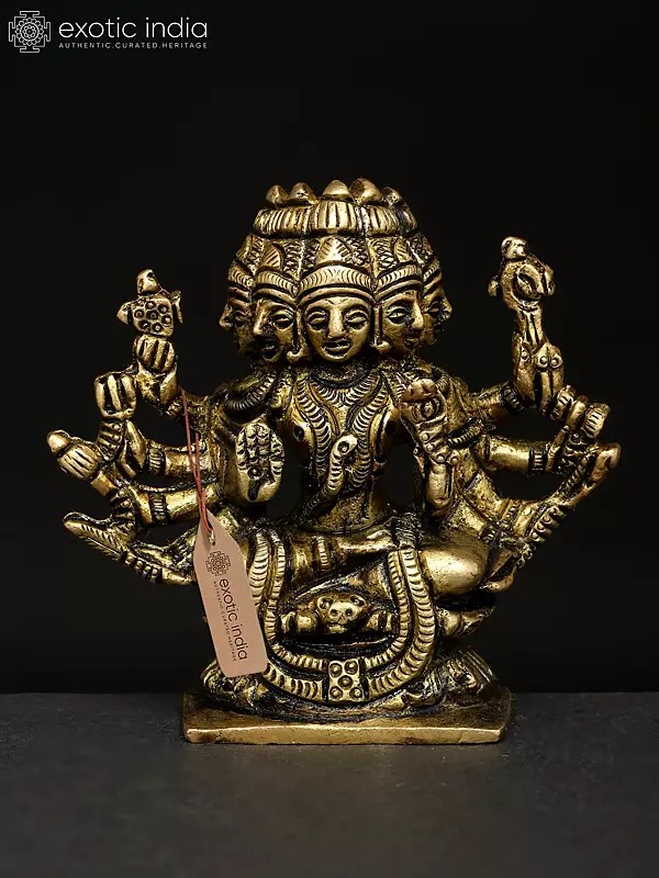 2" Small Five Headed Goddess Gayatri | Brass Statue
